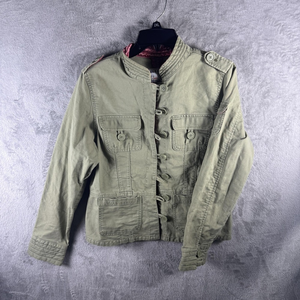 Old Navy Jacket Womens XL Green Military Button Front Short Epaulet Pockets